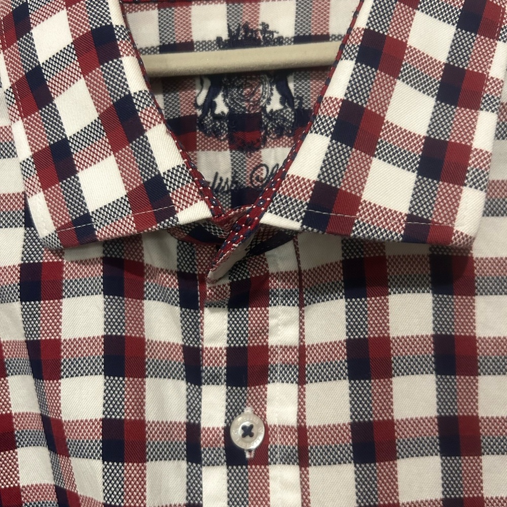 Mens ENGLISH LAUNDRY White/Blue/Red Checkered Button Down Dress Shirt Sz 16.5/33